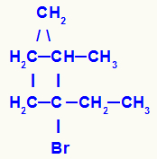 Fórmula estrutural do 1- bromo-1-etil-2-metil-ciclopentano