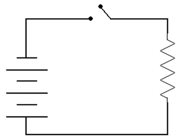 Representação de um circuito elétrico de uma lanterna alimentada por três pilhas
