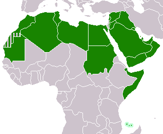 Mapa com as nações que compõem a Liga Árabe