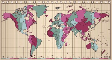 Mapa da hora legal dos diversos países do mundo