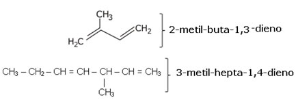 Exemplos de nomenclatura de alcadienos ramificados.