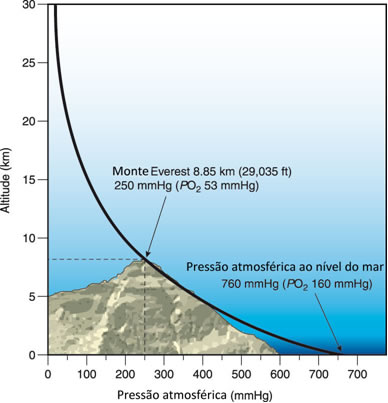 Diagrama de relação entre altitude e pressão atmosférica
