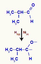 Representação do ataque dos hidrogênios nascentes à carbonila do aldeído