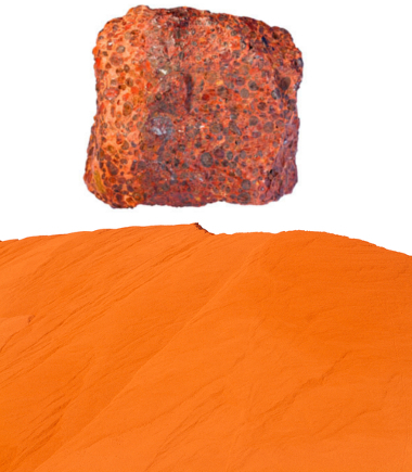 Minério bauxita (na parte de cima) e pilhas de mineração de bauxita em Weipa, Queensland, Austrália (na parte de baixo)