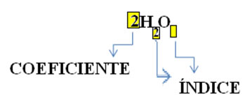 Representação do coeficiente estequiométrico e do índice