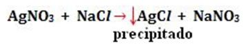 Equação química com símbolo de precipitação