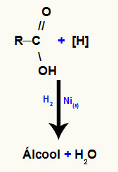 Representação geral de uma reação de redução em ácidos carboxílicos