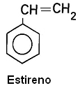 Fórmula do estireno, um hidrocarboneto aromático com ramificação insaturada