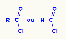 Fórmulas estruturais gerais de um cloreto de ácido