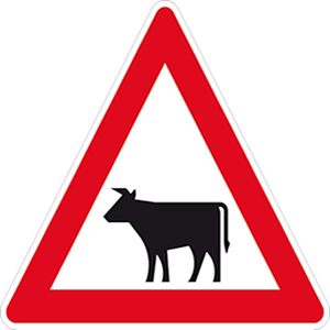 A placa de trânsito alertando sobre a existência de animais na pista