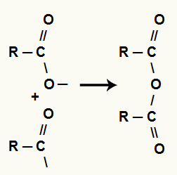 Equação representando a formação do anidrido entre dois ácidos carboxílicos