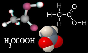 Fórmulas químicas do ácido acético ou ácido etanoico