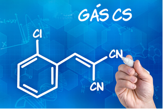 Fórmula estrutural do gás CS (2-clorobenzilideno malonitrila)
