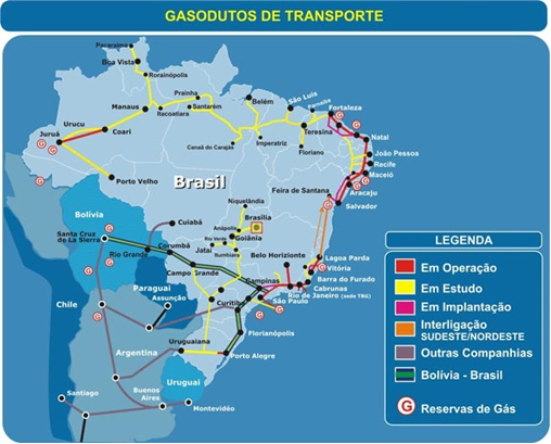 Gasodutos de transporte de gás natural no Brasil.