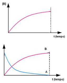 Gráficos das velocidades de reação do produto e da reação. 