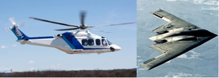 O helicóptero e o avião invisível são revestidos com compósitos