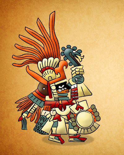 Huitzilopochtli, deus asteca da guerra. Seu nome é traduzido como “Beija-flor do Sul” ou como “Beija-flor Azul”.