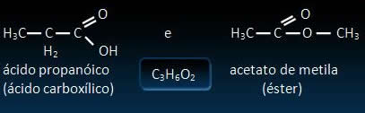 Isomeria de função entre um ácido carboxílico e um éster