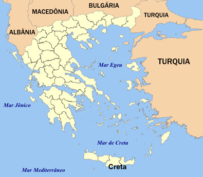 Mapa de localização da Grécia na Península Balcânica