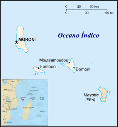 Mapa de localização de Comores