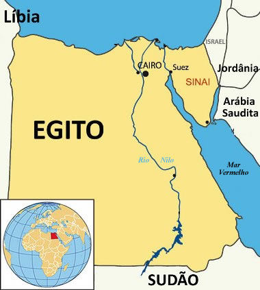 Mapa de localização do Egito