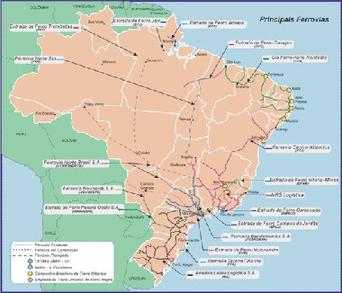 Mapa do transporte ferroviário no Brasil