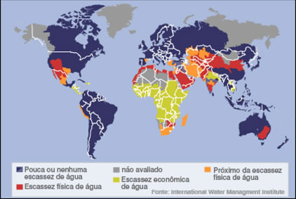 Mapa com a distribuição espacial da água pelos territórios políticos do mundo ¹