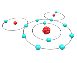 Molécula de água formada por dois átomos de hidrogênio e um de oxigênio
