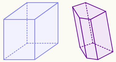 À esquerda, um prisma reto; e à direita, um prisma oblíquo