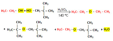 Reação de desidratação intermolecular entre duas moléculas diferentes de álcoois