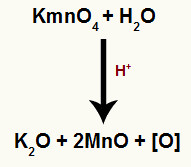 Equação química da reação com reagente de Baeyer em meio ácido