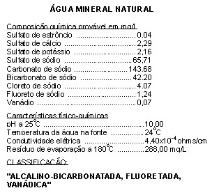 Rótulo de água mineral natural