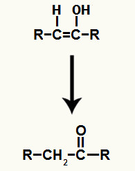 Tautomerização do enol formado na adição do alcino