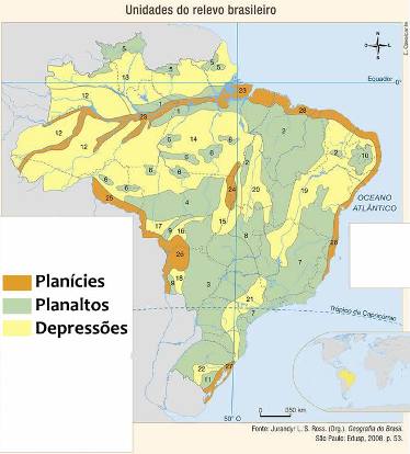 Mapa das unidades de Relevo do Brasil